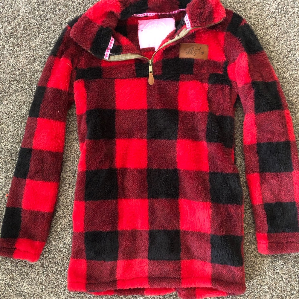 XS southern fried chicks buffalo plaid Sherpa